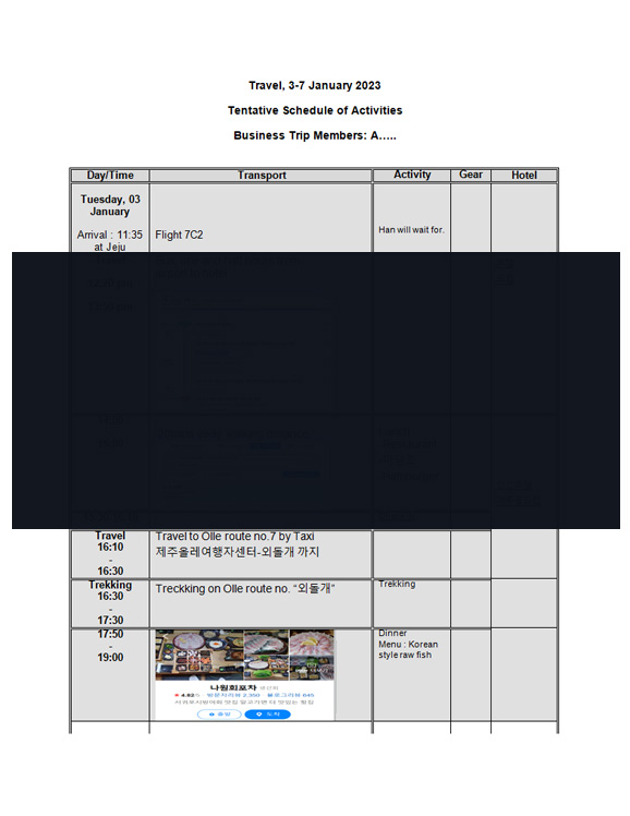 Itinerary 양식